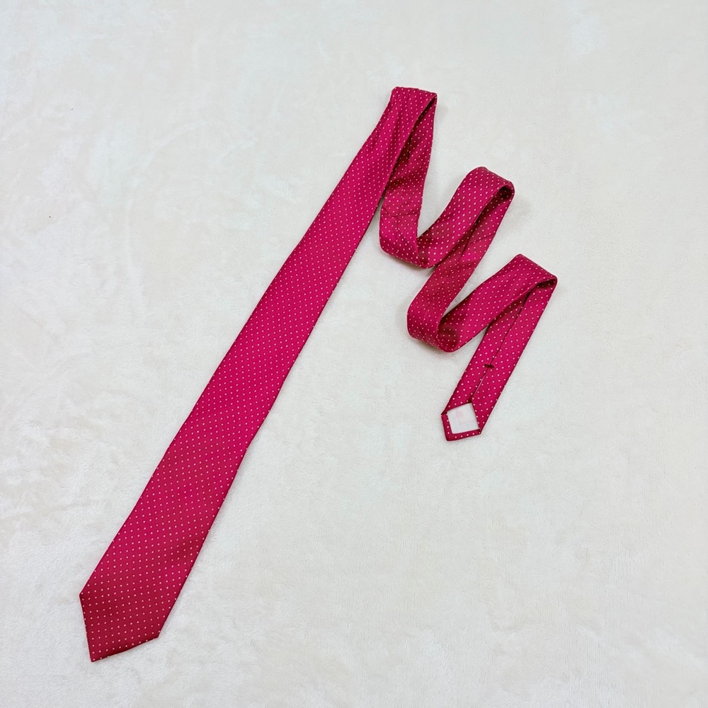 Dunhung Men's Pink White Polka Dot Silk Tie Woven Classic‎ Size